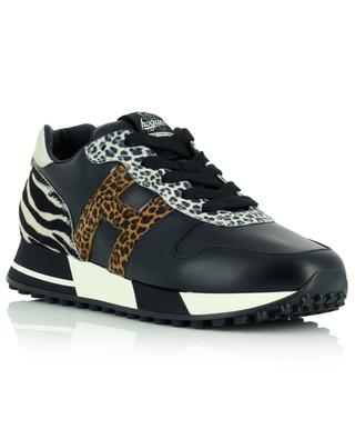 H383 black leather sneakers with leopard and zebra details HOGAN