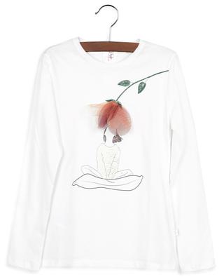 T-shirt à manches longues imprimé fille et brodé fleur IL GUFO