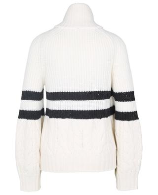 Chunky zippered cardigan adorned with stripes, sequins and cable knit LORENA ANTONIAZZI