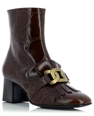 Fringed croc effect leather booties with buckle TOD'S