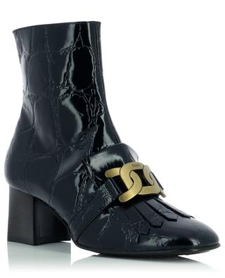 Fringed croc effect leather booties with buckle TOD'S