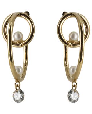 Turn Around single yellow gold hoop earring with pearls and diamond PERSEE