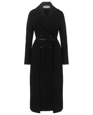 Double-breasted coat with tie-waist in leather VALENTINO