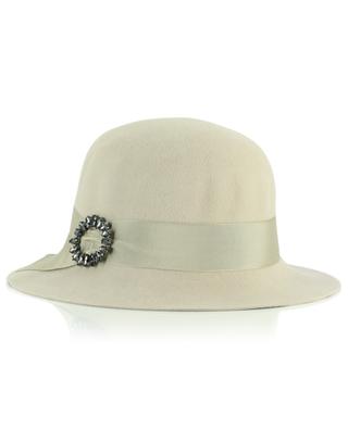 Cream white felt hat with jewel GI'N'GI