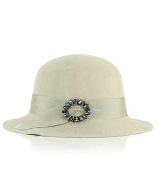 Cream white felt hat with jewel GI'N'GI