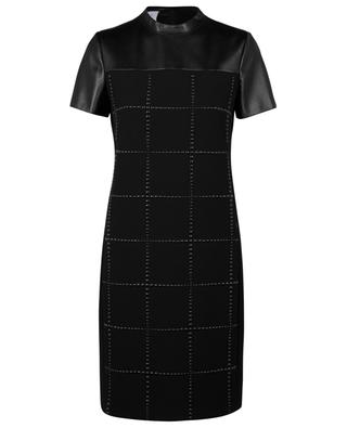 Grid patterned short crepe and faux leather dress AKRIS PUNTO