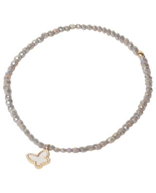 Bracelet de perles couleur taupe avec pendentif papillon MOON°C PARIS