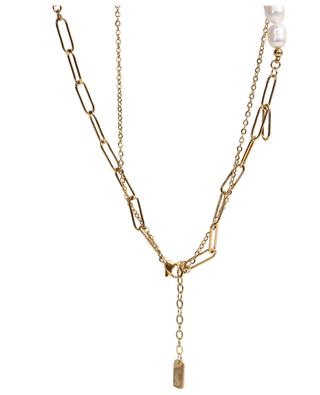 Collier doré à deux chaînes avec perles blanches et pierres colorées MOON°C PARIS