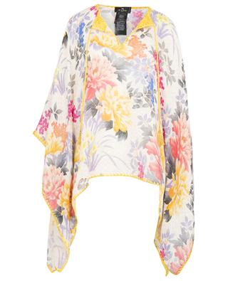 Flower printed embroidered linen poncho ETRO