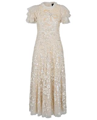Shirley Ribbon long dress in sequin embroidered tulle NEEDLE &THREAD