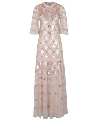 Langes Kleid aus Tüll mit Rauten- und Blumenmotiven in Pailletten Rose Diamond Gown NEEDLE &THREAD