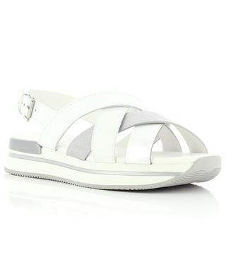 H257 white and silver tone leather wedge sandals HOGAN
