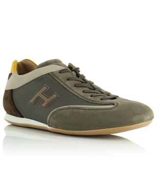 Olympia H Flock low-top lace-up sneakers in taupe and yellow HOGAN