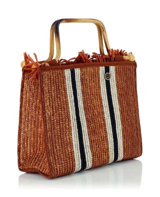 Striped straw tote bag with wooden handles CATARZI 1910