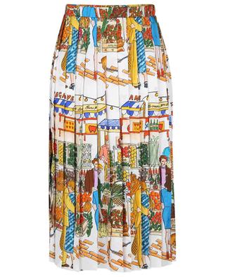 Vegan Love market scenery printed pleated midi skirt in silk blend ALESSANDRO ENRIQUEZ