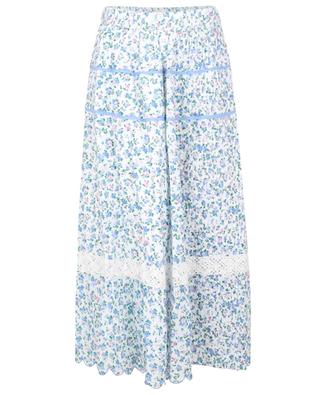 Saratoga long flared floral cotton skirt with lace LOVESHACKFANCY