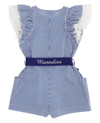 Striped poplin and lace girls' rompers MONNALISA