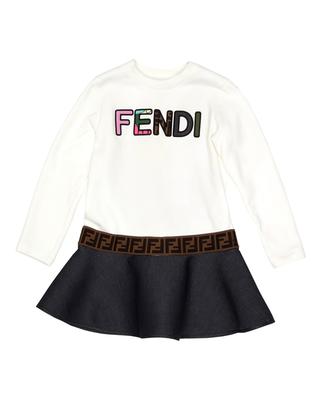 Long sleeve dress with printed belt for girls FENDI