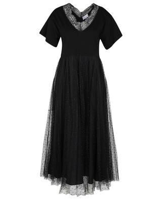 Long material blend dress with Point d'Esprit tulle RED VALENTINO
