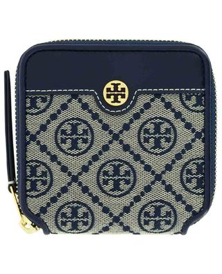 T Monogram jacquard and leather zip-around wallet TORY BURCH