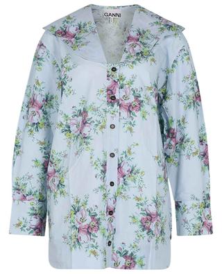 V-neck oversize floral poplin shirt GANNI