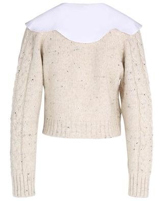 Cropped cable-knit cardigan with poplin collar GANNI