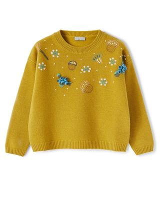 Acorn and flower embroidered girls' jumper IL GUFO