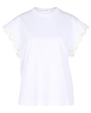 Tulip lace adorned organic cotton T-shirt CHLOE