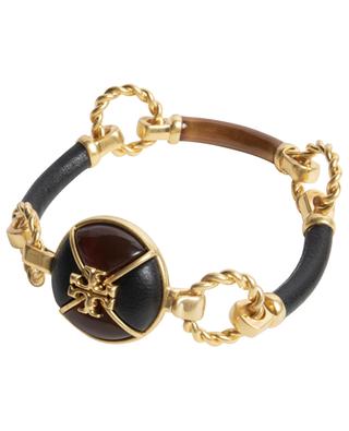 Armband aus Messing, Leder und Emaille Kira TORY BURCH
