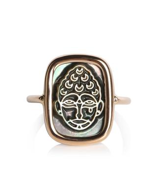 Bliss Black Mop Buddha pink gold ring GINETTE NY