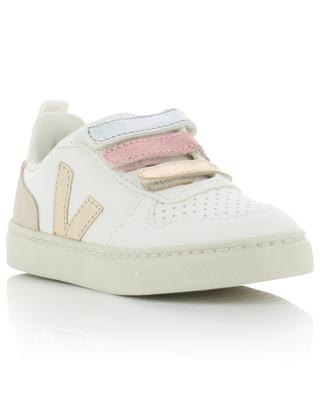 Small V-10 baby leather sneakers with metallic leather details VEJA