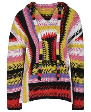 Gestreifter Häkel-Pullover mit Kapuze aus recyceltem Kaschmir CHLOE