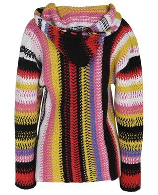 Striped hooded crochet jumper in recycled cashmere CHLOE