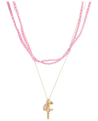 Bohème necklace in semi-precious stones adorned with a cross CAROLINE DE BENOIST