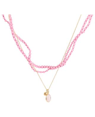 Cascade necklace in golden beads and semi-precious stones CAROLINE DE BENOIST