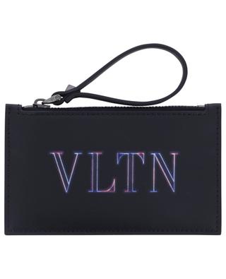 Porte-cartes zippé en cuir imprimé Neon VLTN VALENTINO