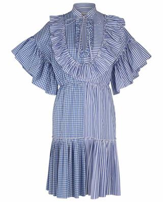 Short ruffled gingham check and stripe adorned dress ALESSANDRO ENRIQUEZ