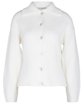 Rib-knit cotton blend shirt collar cardigan VINCE