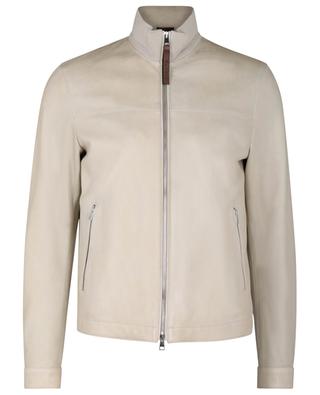 Zip-up stand-up collar leather jacket RUFFO