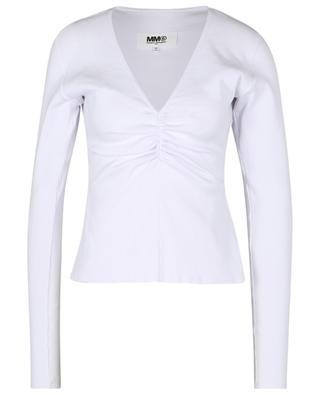 Cotton long sleeve V-neck top MM6
