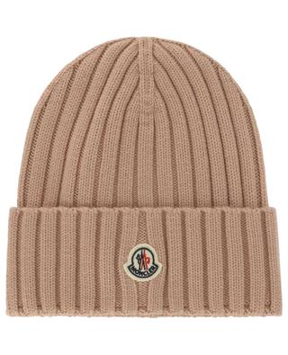 Ribbed knit virgin wool beanie with logo embroidered turn-up MONCLER