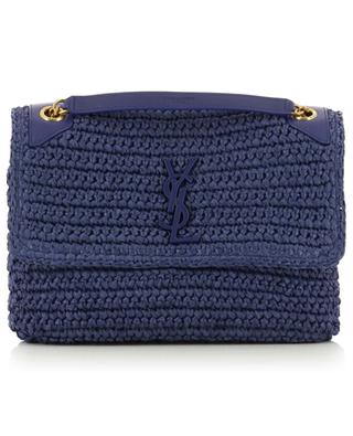 Niki Medium crocheted raffia and leather shoulder bag SAINT LAURENT PARIS