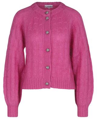 Loose mohair cable knit cardigan with puff sleeves GANNI
