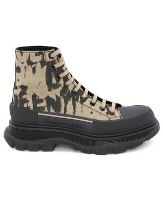 McQUEEN Graffiti Tread Slick printed canvas lace-up ankle boots ALEXANDER MC QUEEN