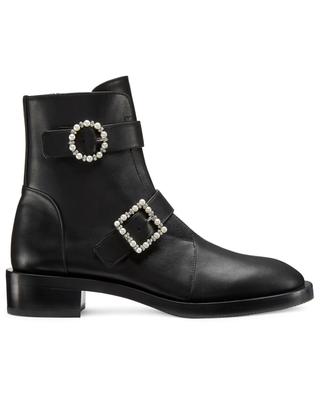 Ryder Pearl Geo Buckle flat leather ankle boots STUART WEITZMAN