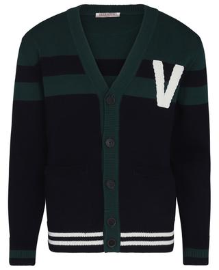 Gestreifter Baumwoll-Cardigan mit V-Ausschnitt und V-Patch VALENTINO