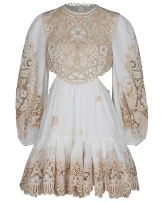 Jeannie Embroidered Yoke linen mini dress with cut-outs ZIMMERMANN