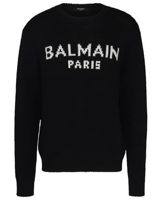 Pull jacquard à col rond en laine mérinos motif logo BALMAIN