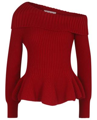 One-shoulder peplum rib knit jumper in wool and cashmere ALEXANDER MC QUEEN