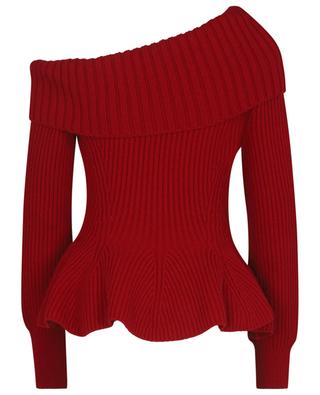 One-shoulder peplum rib knit jumper in wool and cashmere ALEXANDER MC QUEEN